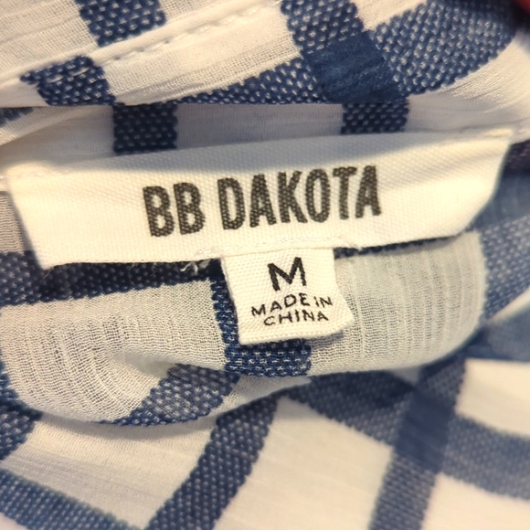 EUC BB Dakota Sheer Blue & White Plaid Button Down Top - Size: M - Picture 10 of 11
